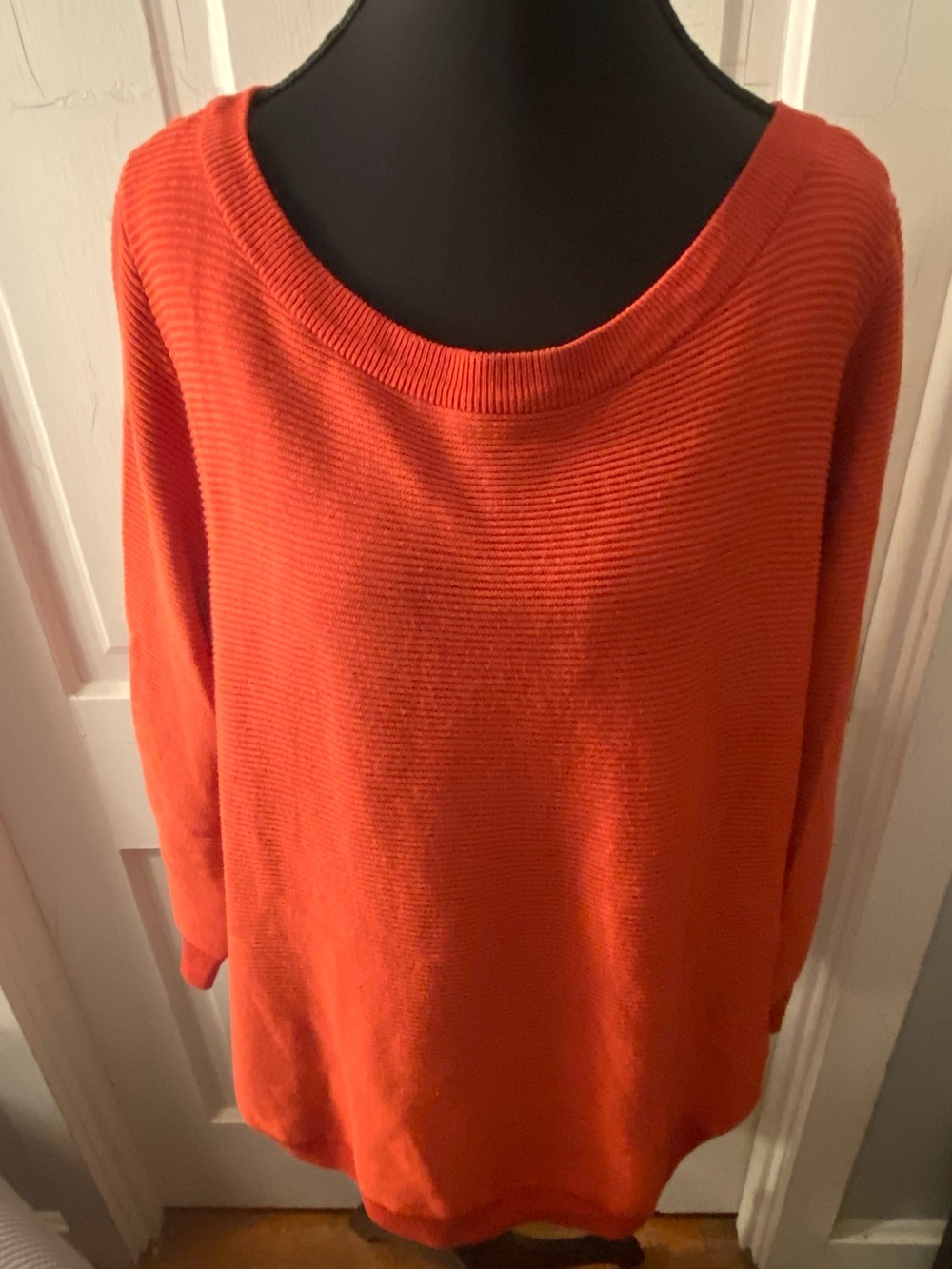 Jones New York Orange Ribbed Scoop-Neck Sweater